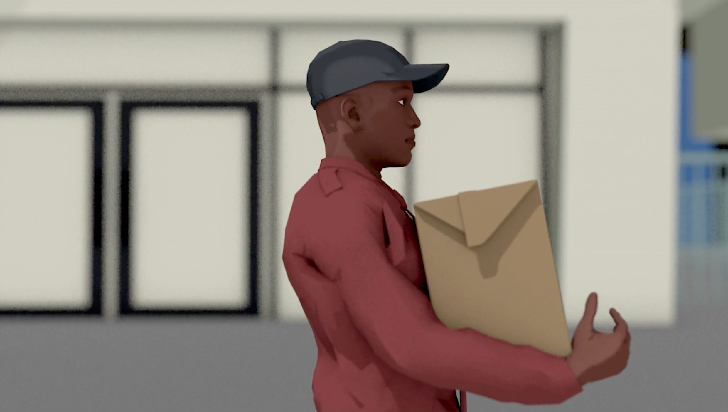 Delivery driver carrying package